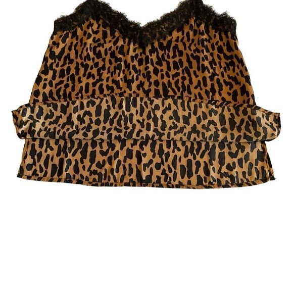 bp Camisole Top Leopard Print Brown Black Lace Fringe Spaghetti Straps XXS - Picture 7 of 9